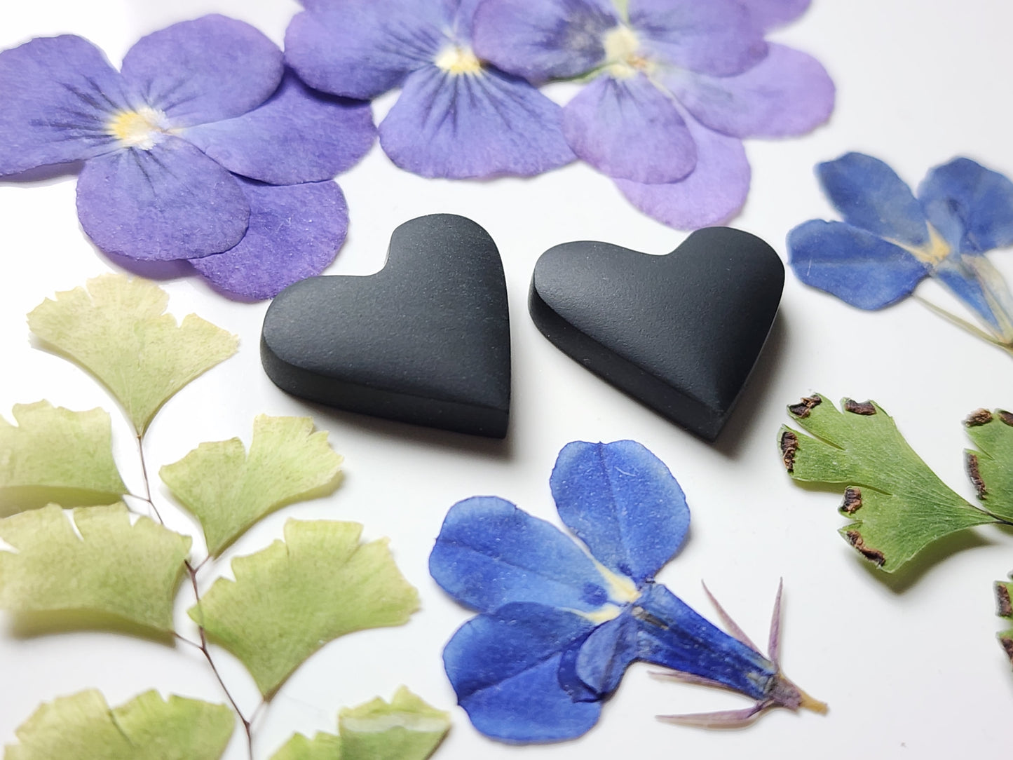 Black jade Actinolite (matte) heart pair
