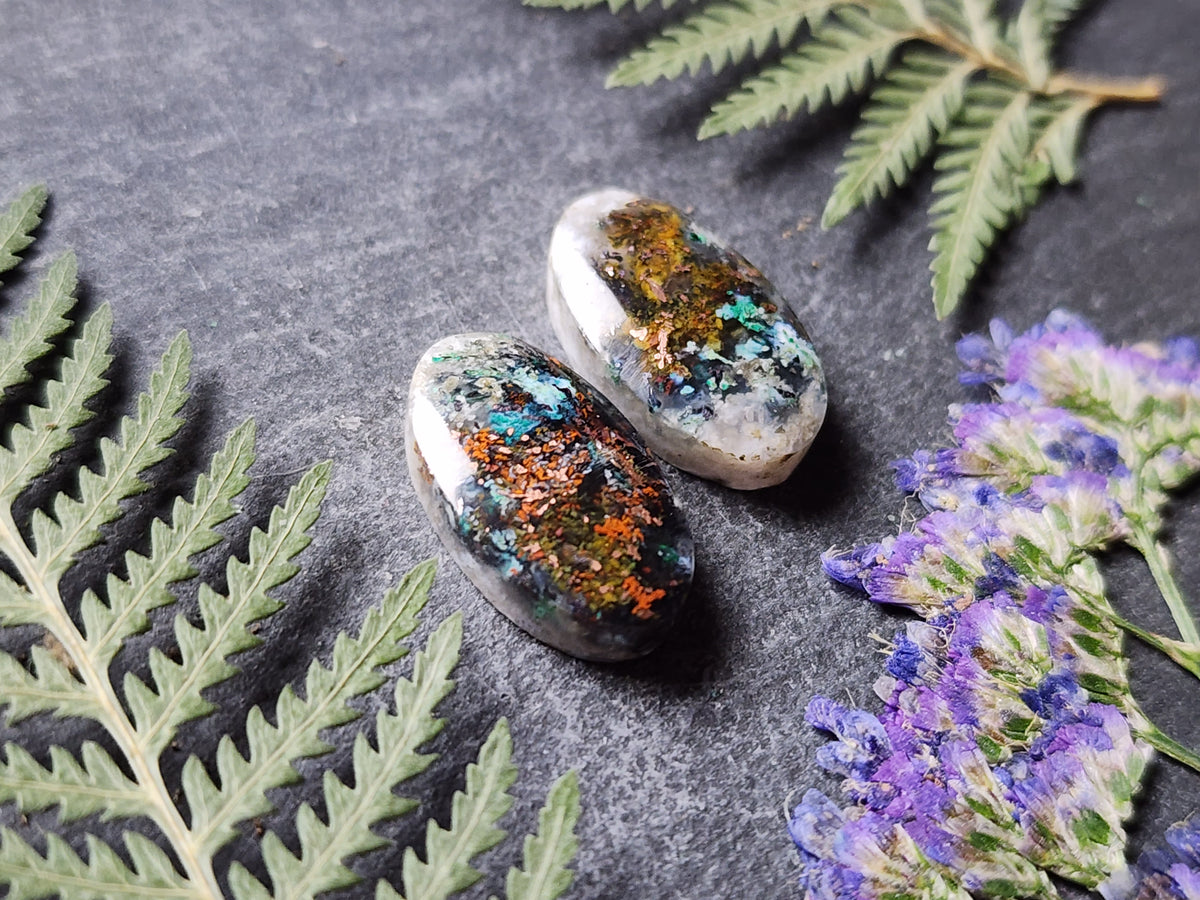 Chrysocolla & Copper in Chalcedony pair