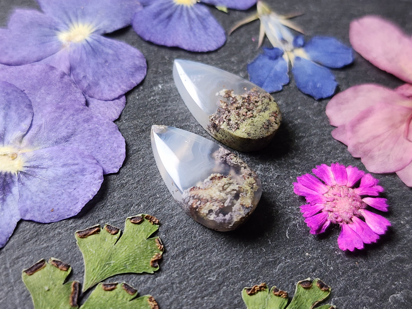 Garden moss agate pair