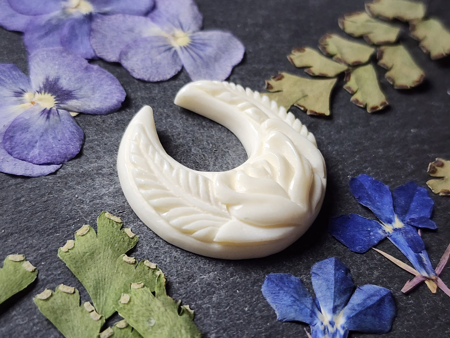 Hand Carved Crescent Rose Water Buffalo Bone Carving