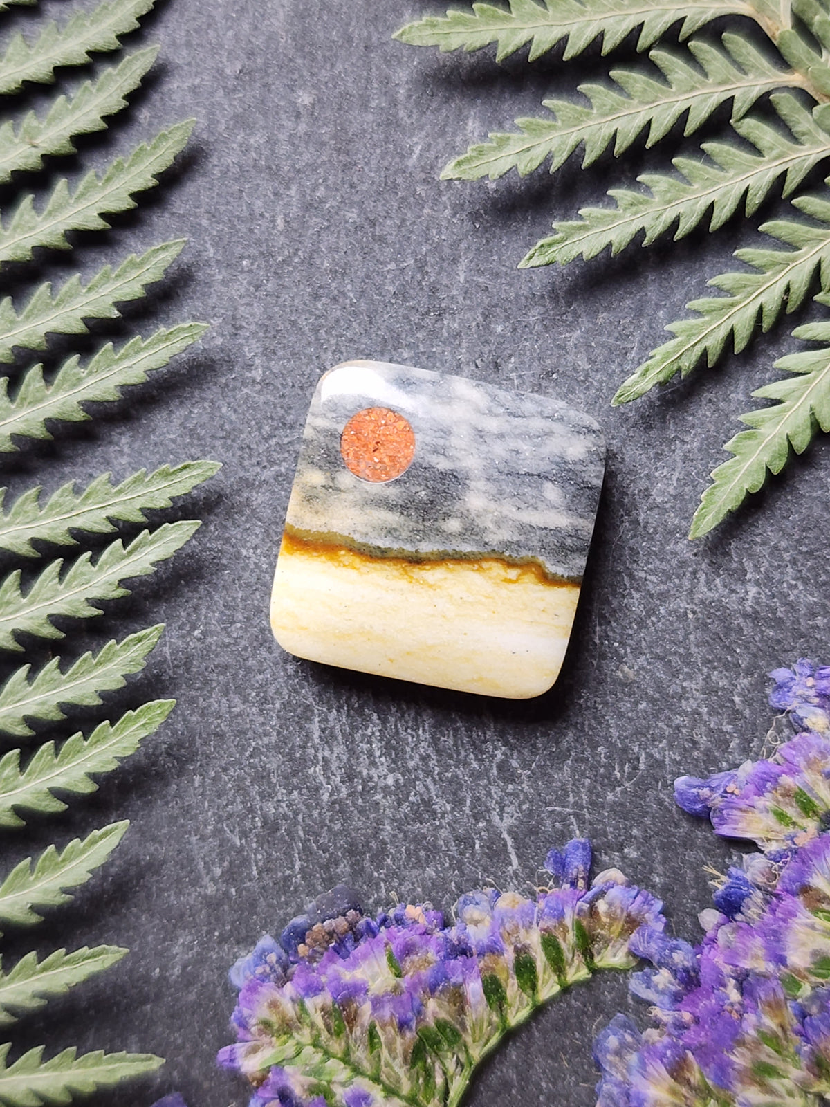 Copper Moon Over Misty Sands: Starry night jasper