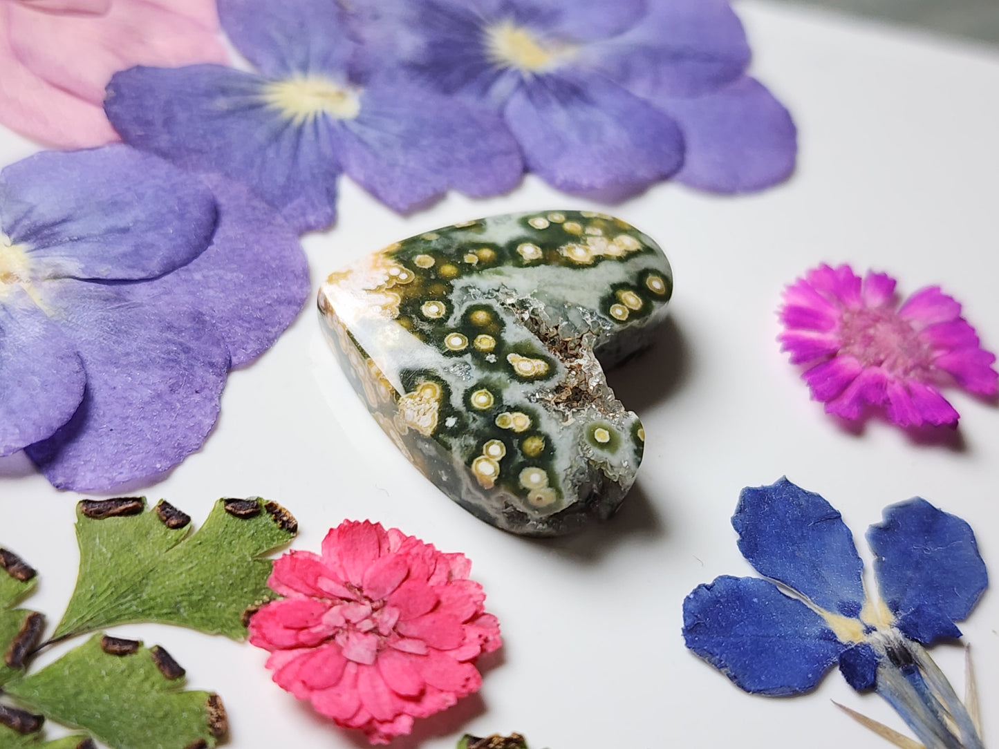 Ocean jasper with crystal pocket heart