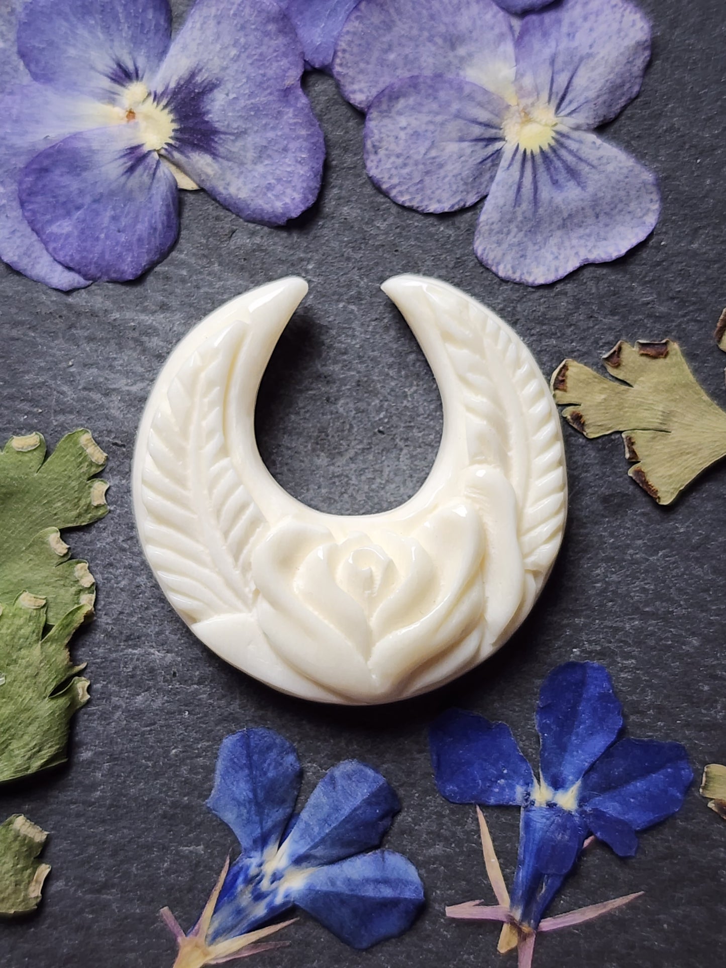 Hand Carved Crescent Rose Water Buffalo Bone Carving