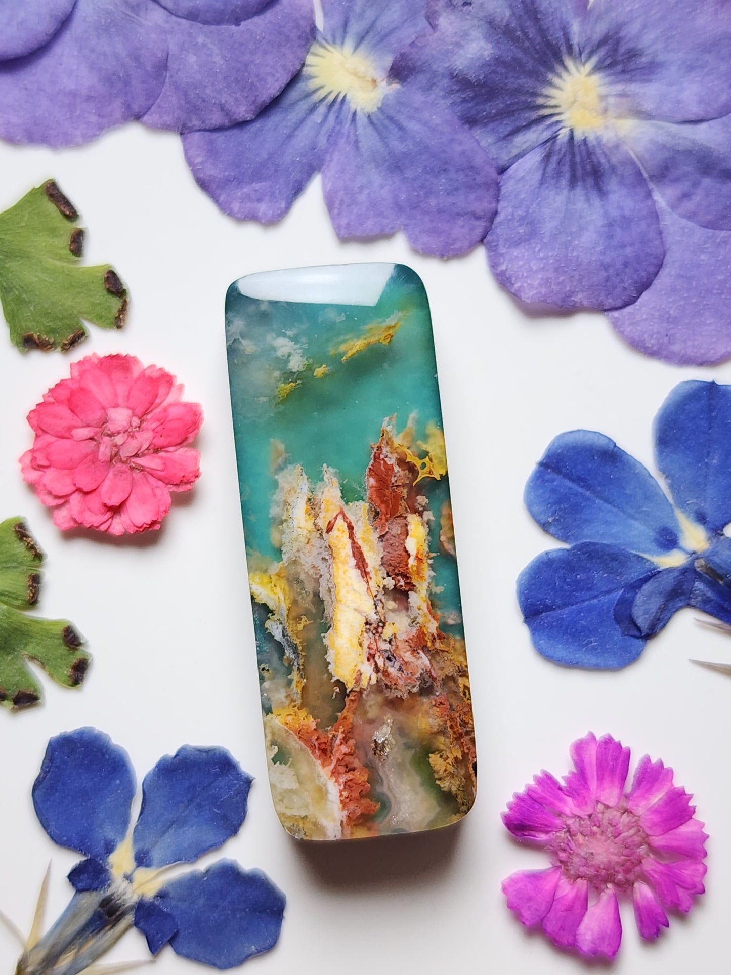 Pink Lady plume agate Doublet