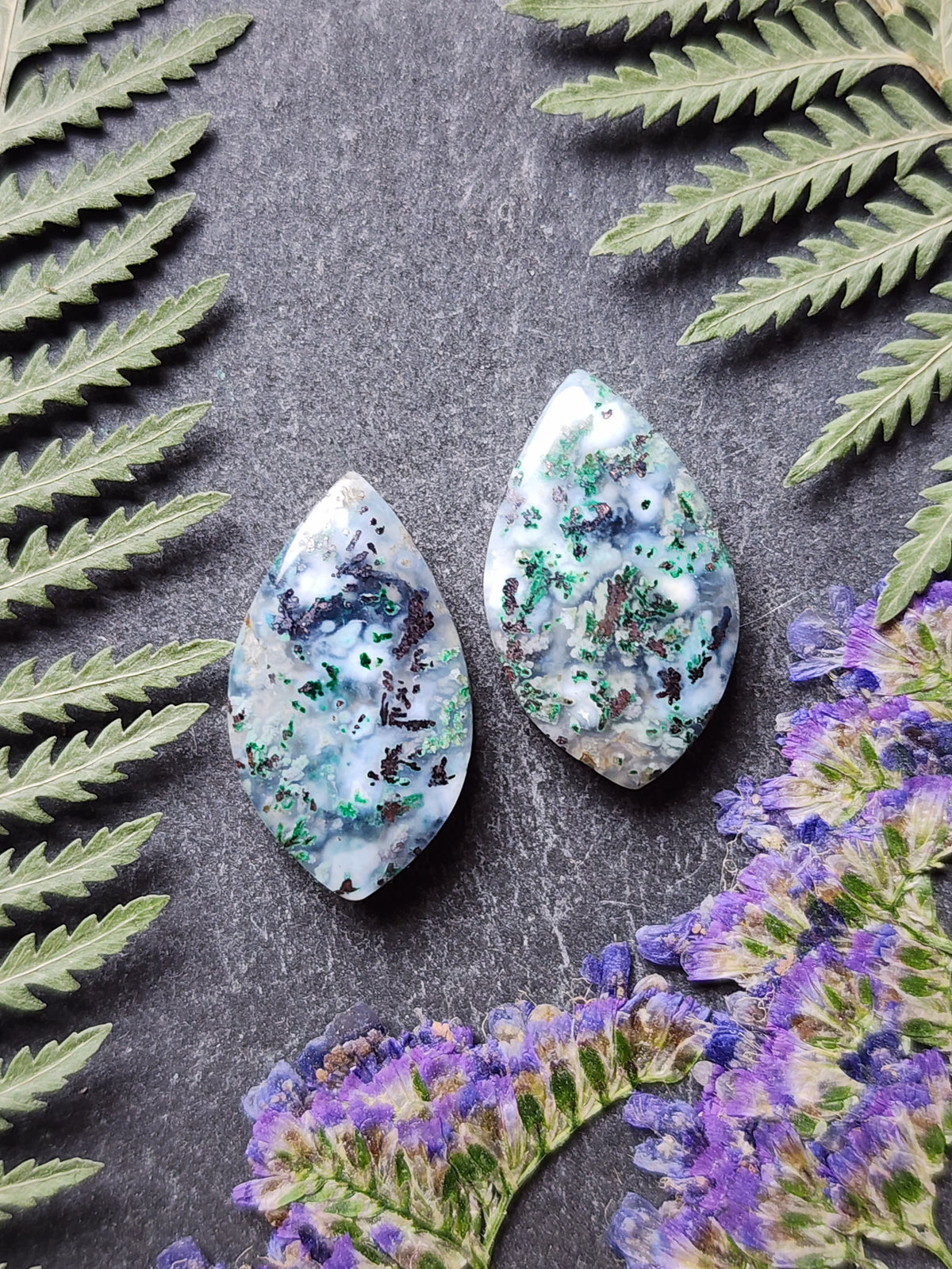 Chrysocolla copper in chalcedony pair