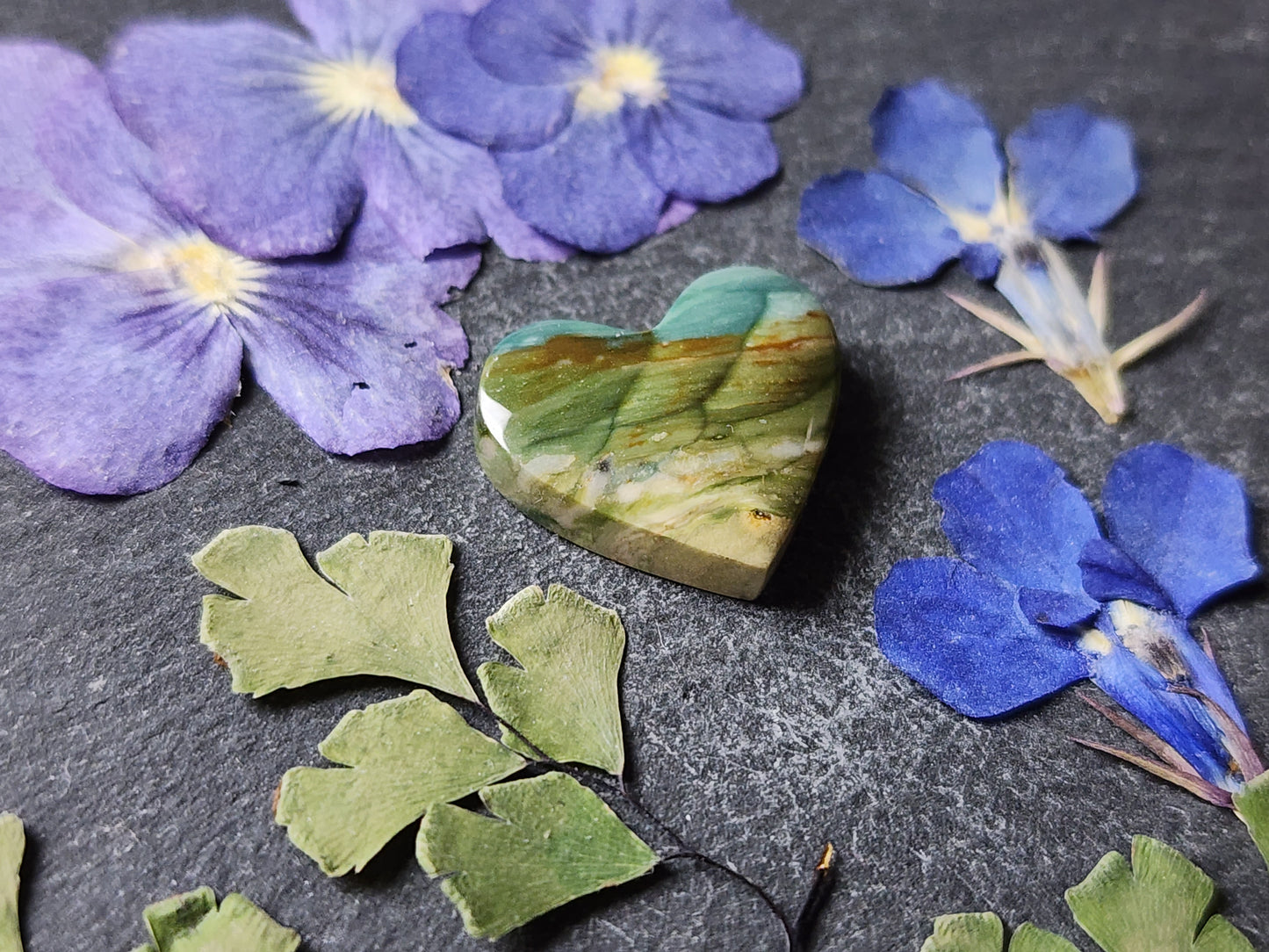 Gary green jasper / Larsonite heart