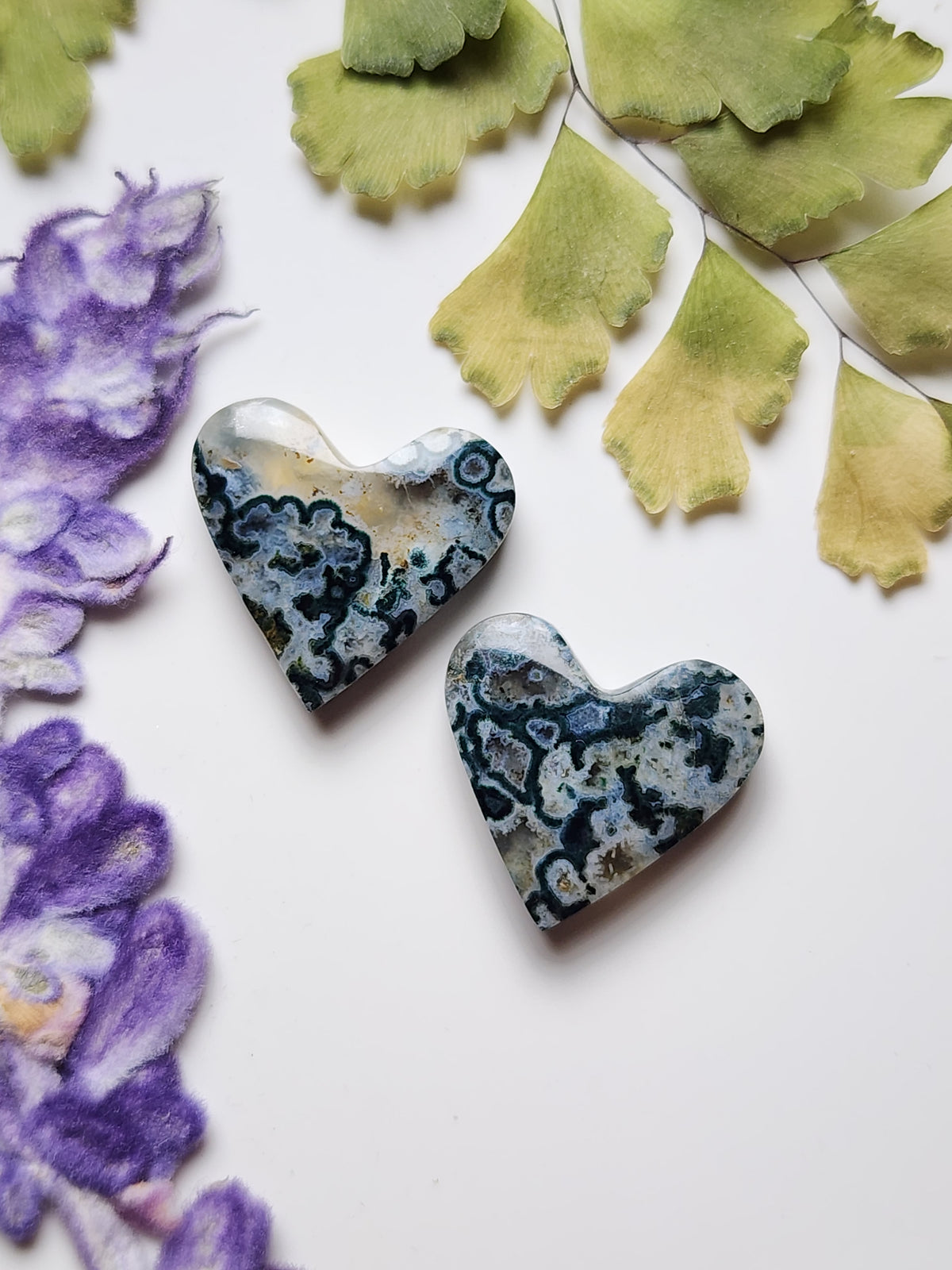 Oregon moss agate heart pair