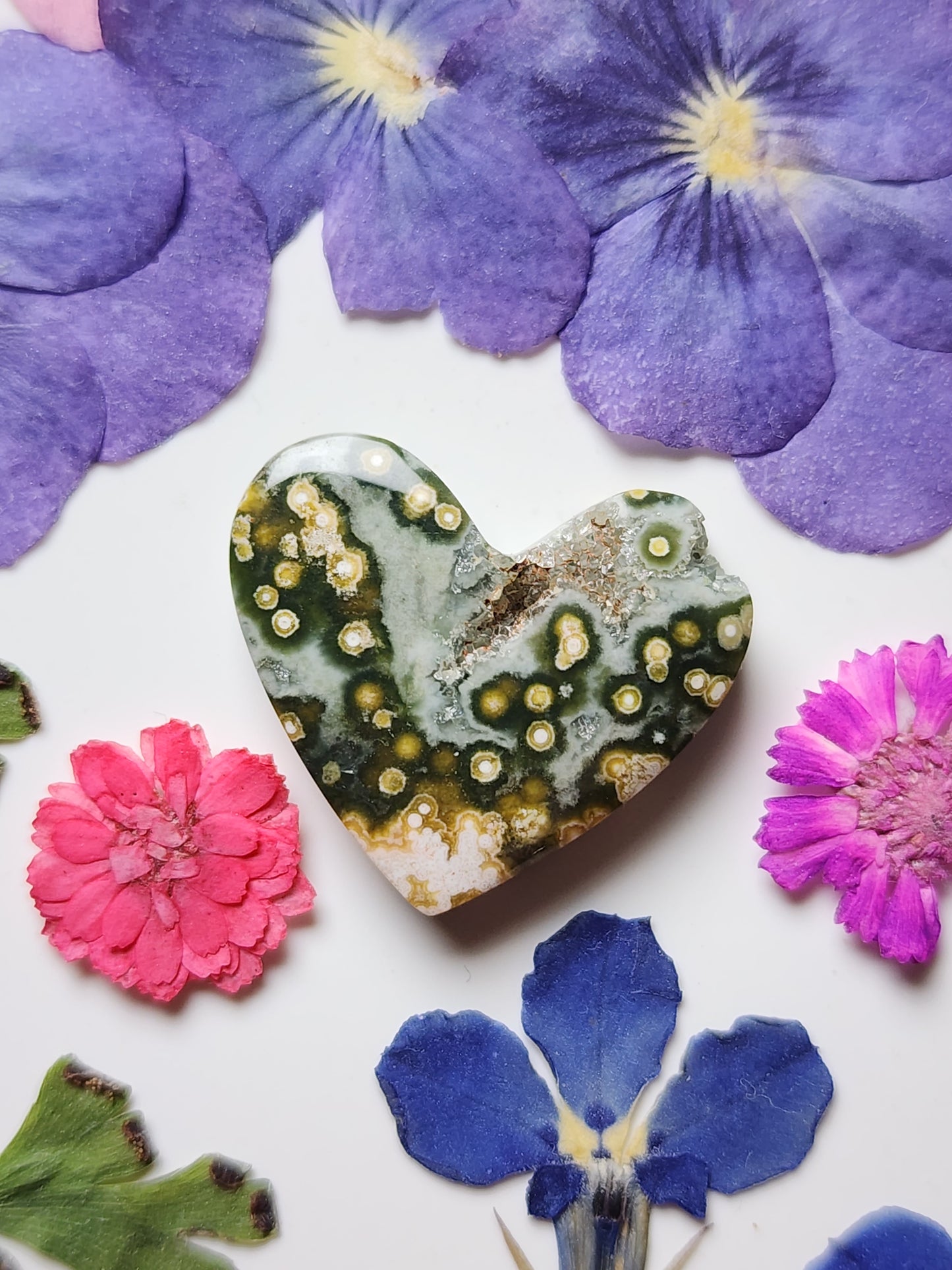 Ocean jasper with crystal pocket heart