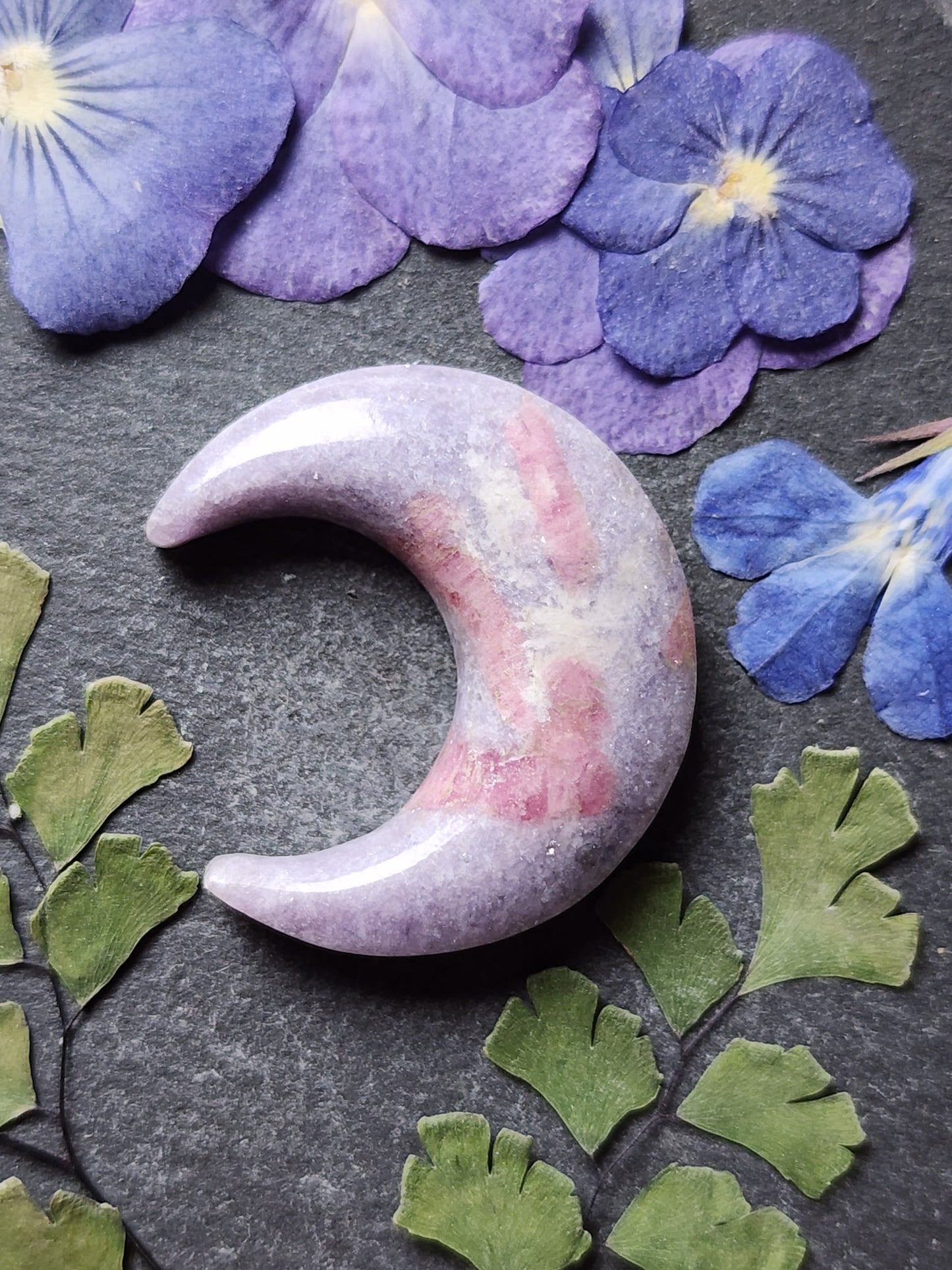 Lepidolite with pink Tourmaline crescent