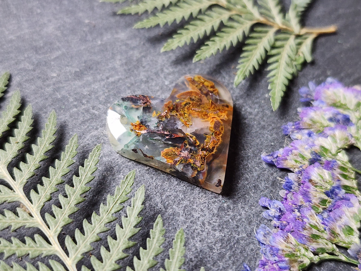 Chrysocolla & Copper in Chalcedony heart