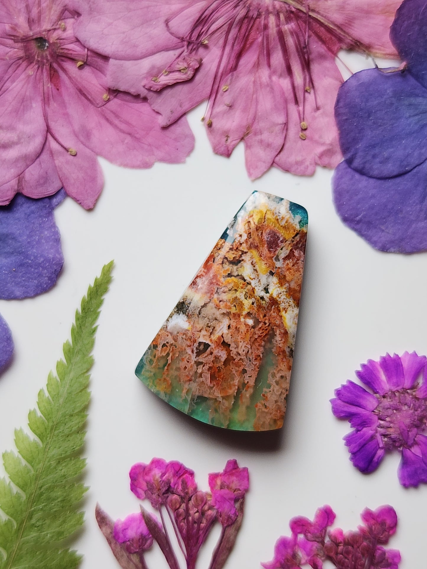 Pink Lady plume agate Doublet