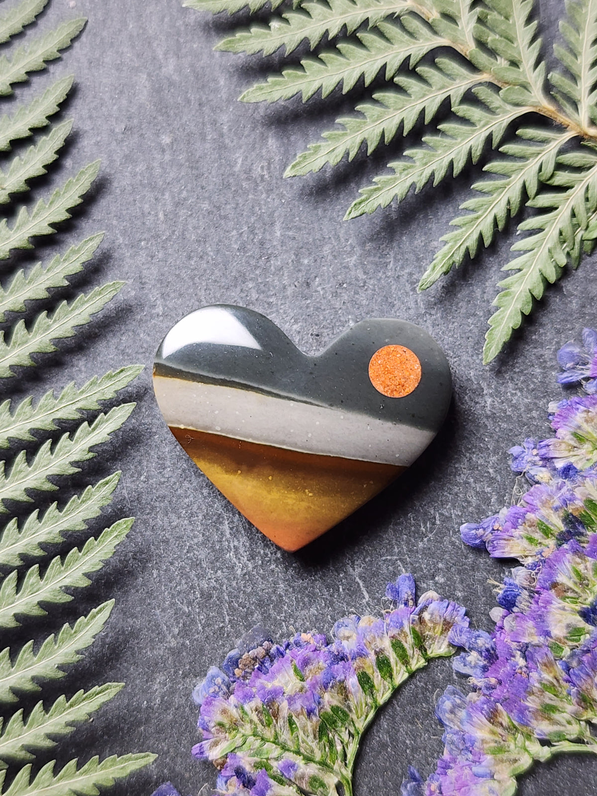 Midnight glow: Polychrome jasper heart