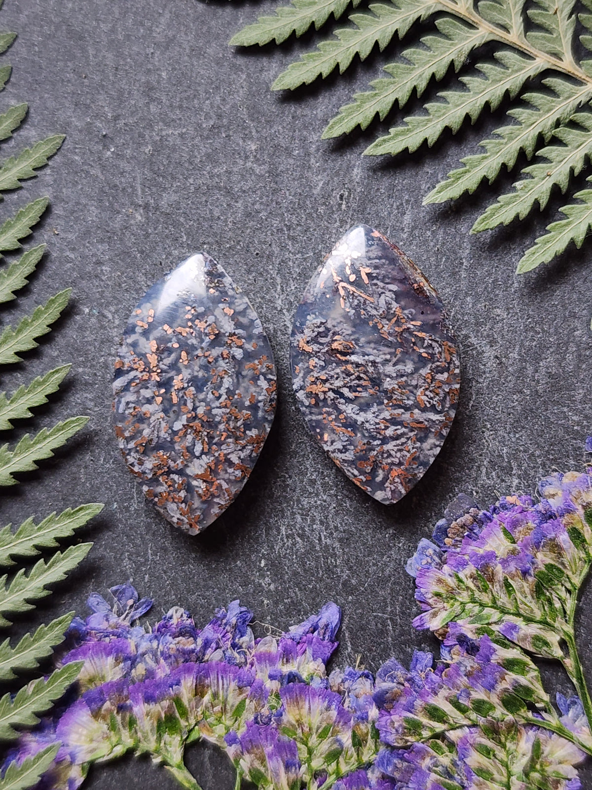 Chrysocolla & Copper in Chalcedony pair