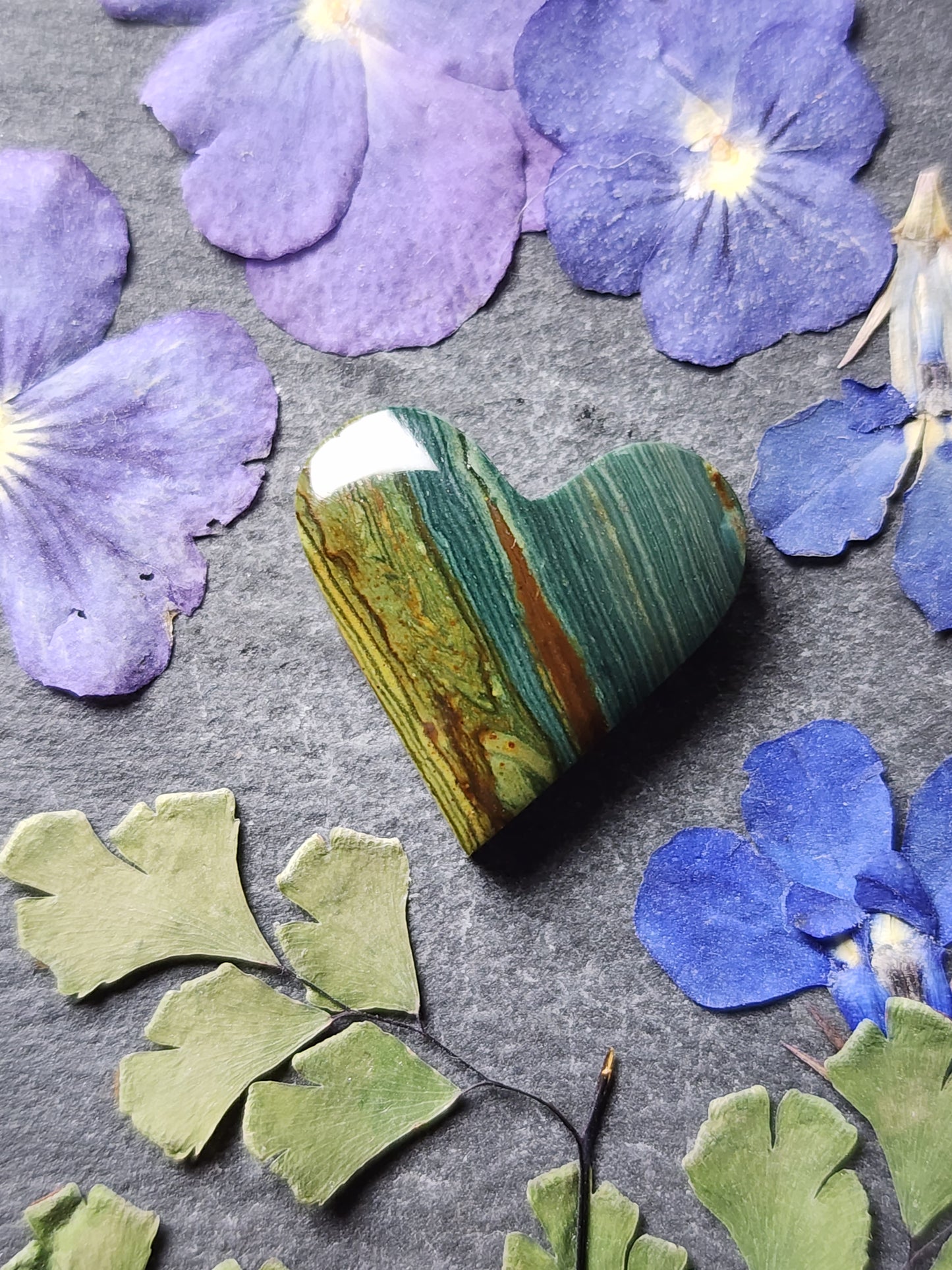 Gary green jasper / Larsonite heart