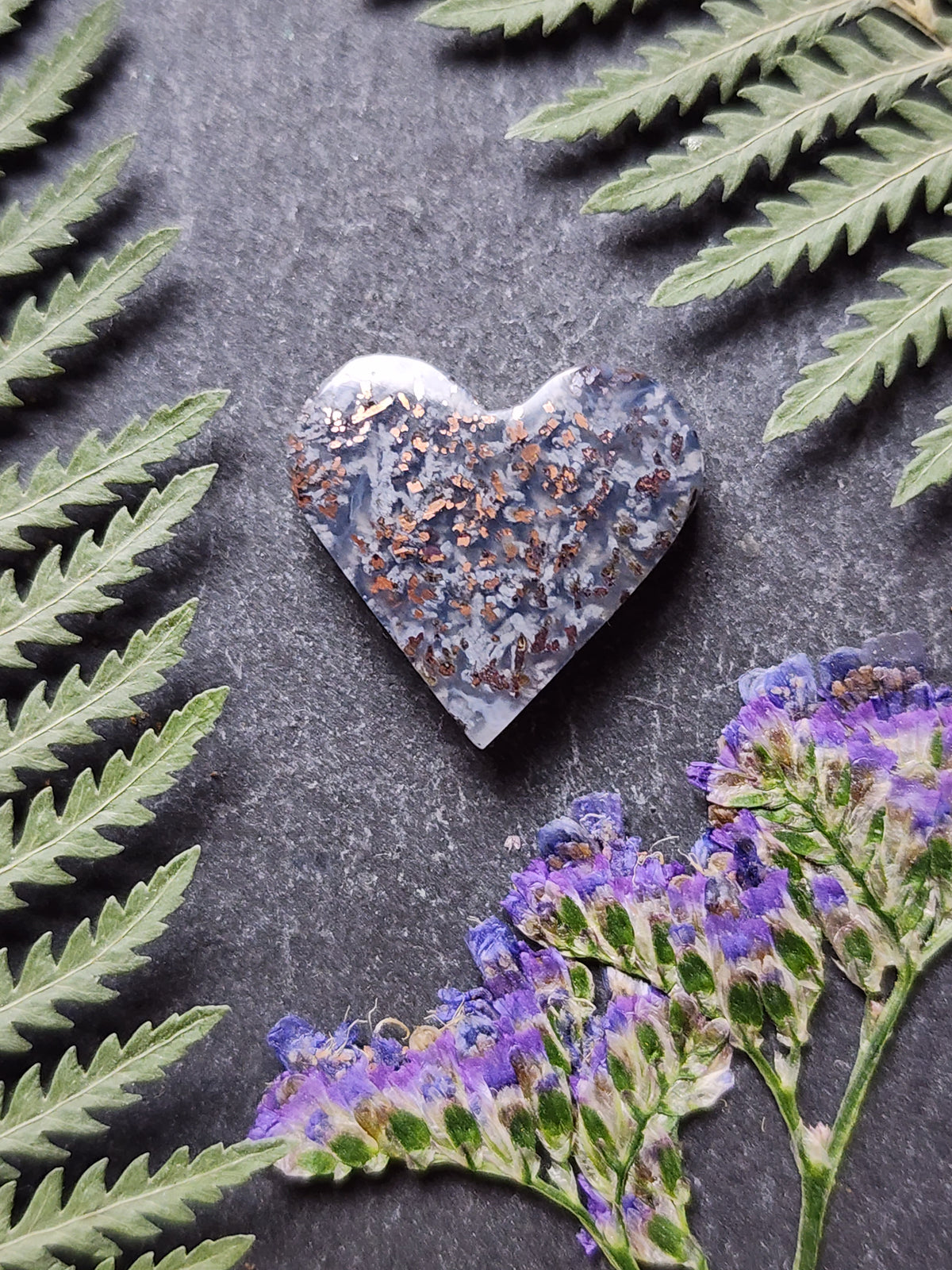 Chrysocolla & Copper in Chalcedony heart