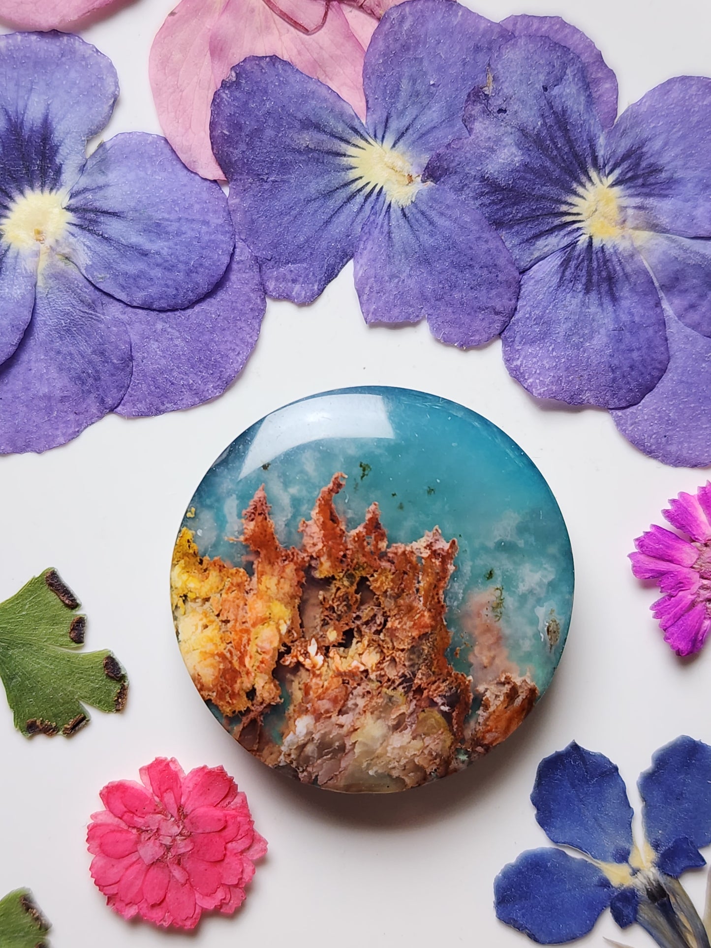 Pink Lady plume agate Doublet