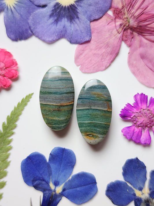 Banded green agate pair