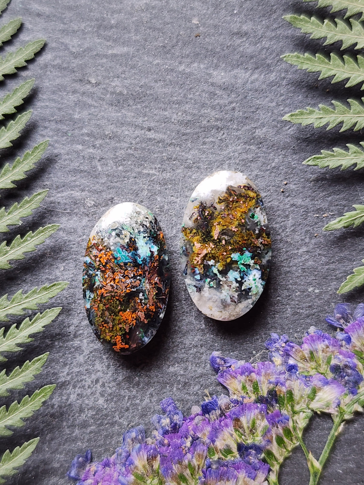 Chrysocolla & Copper in Chalcedony pair