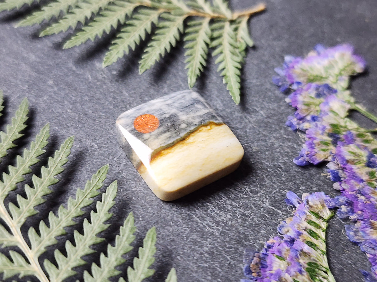 Copper Moon Over Misty Sands: Starry night jasper