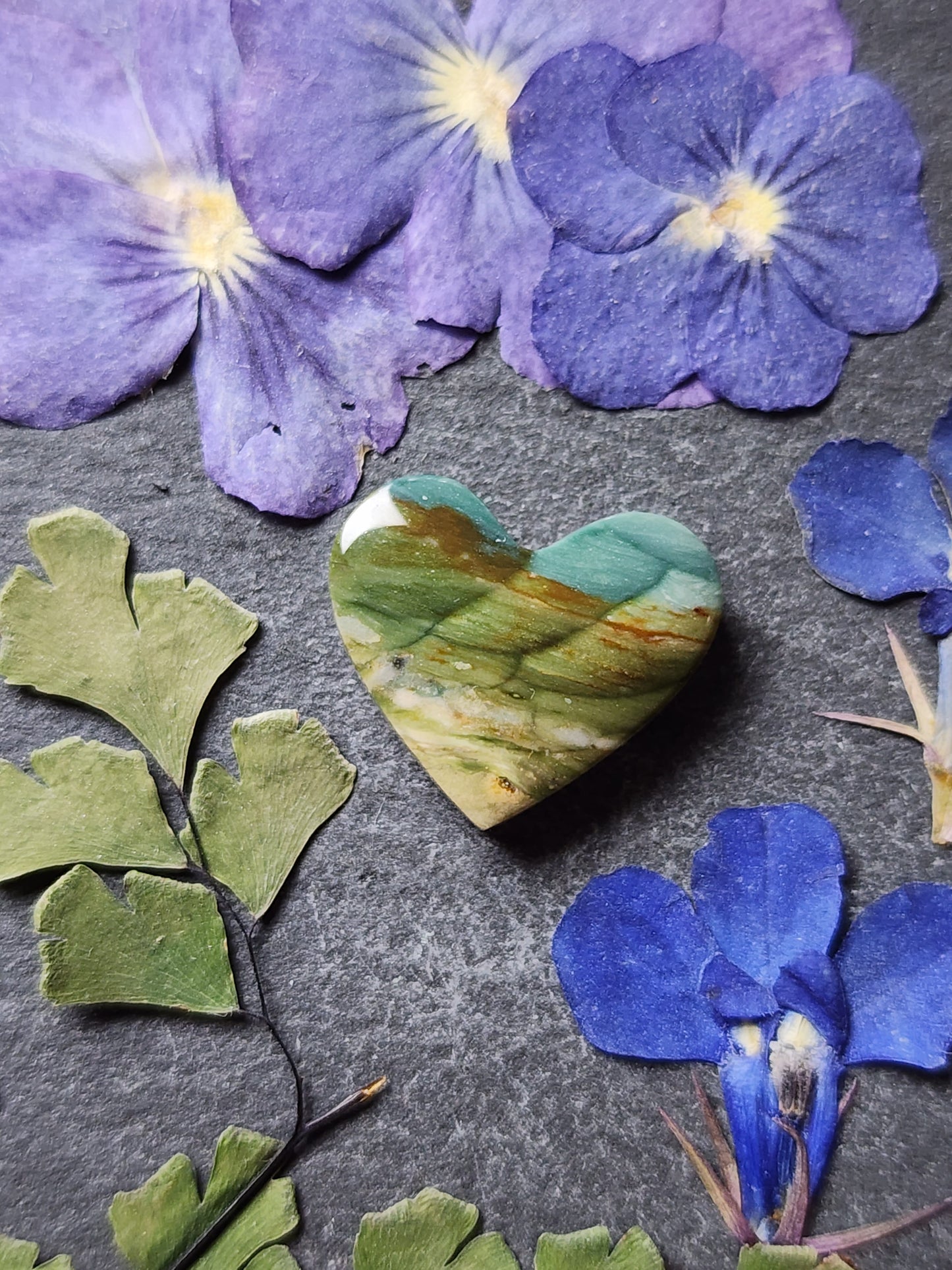 Gary green jasper / Larsonite heart