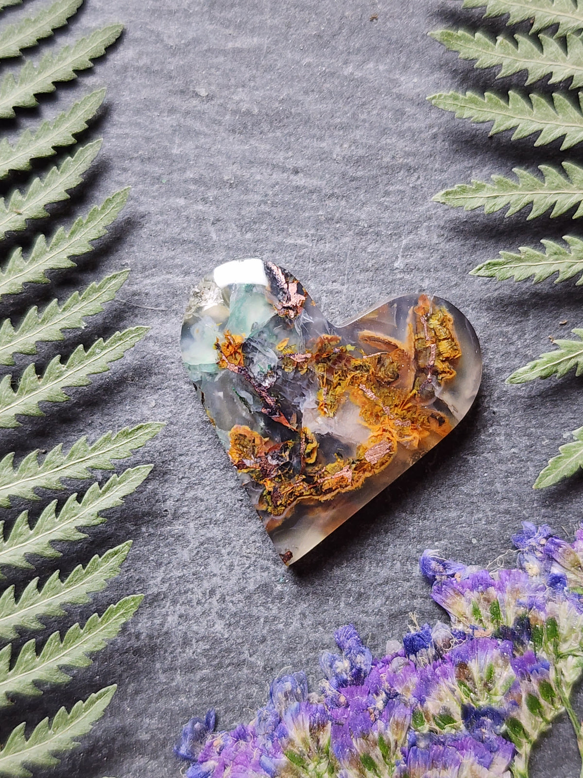 Chrysocolla & Copper in Chalcedony heart
