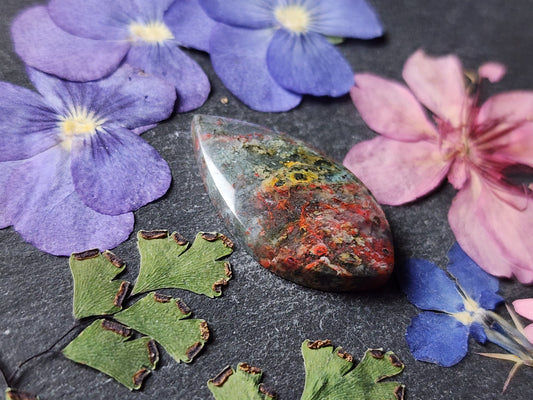 Clear Creek plasma agate with red Cinnabar