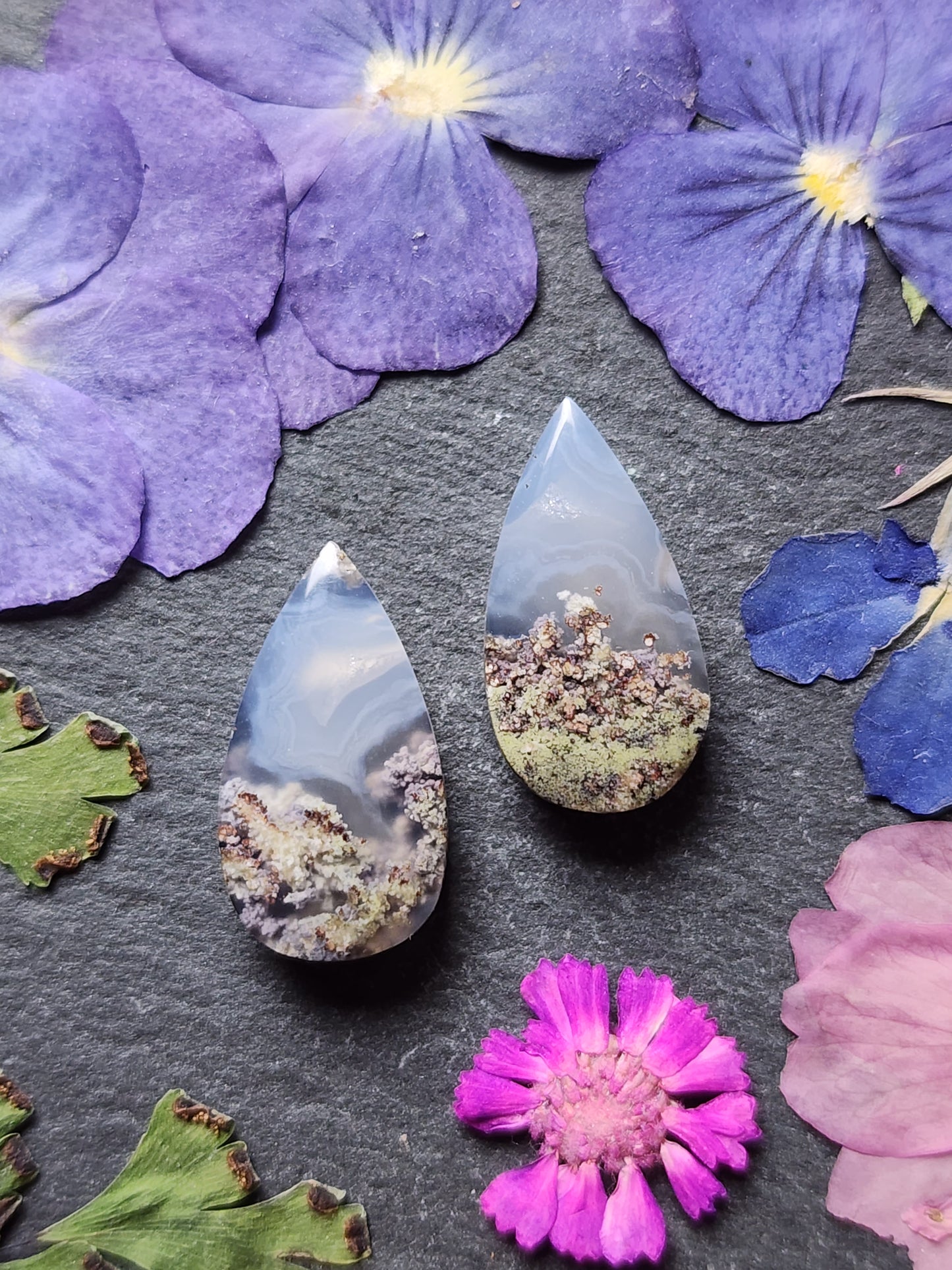 Garden moss agate pair