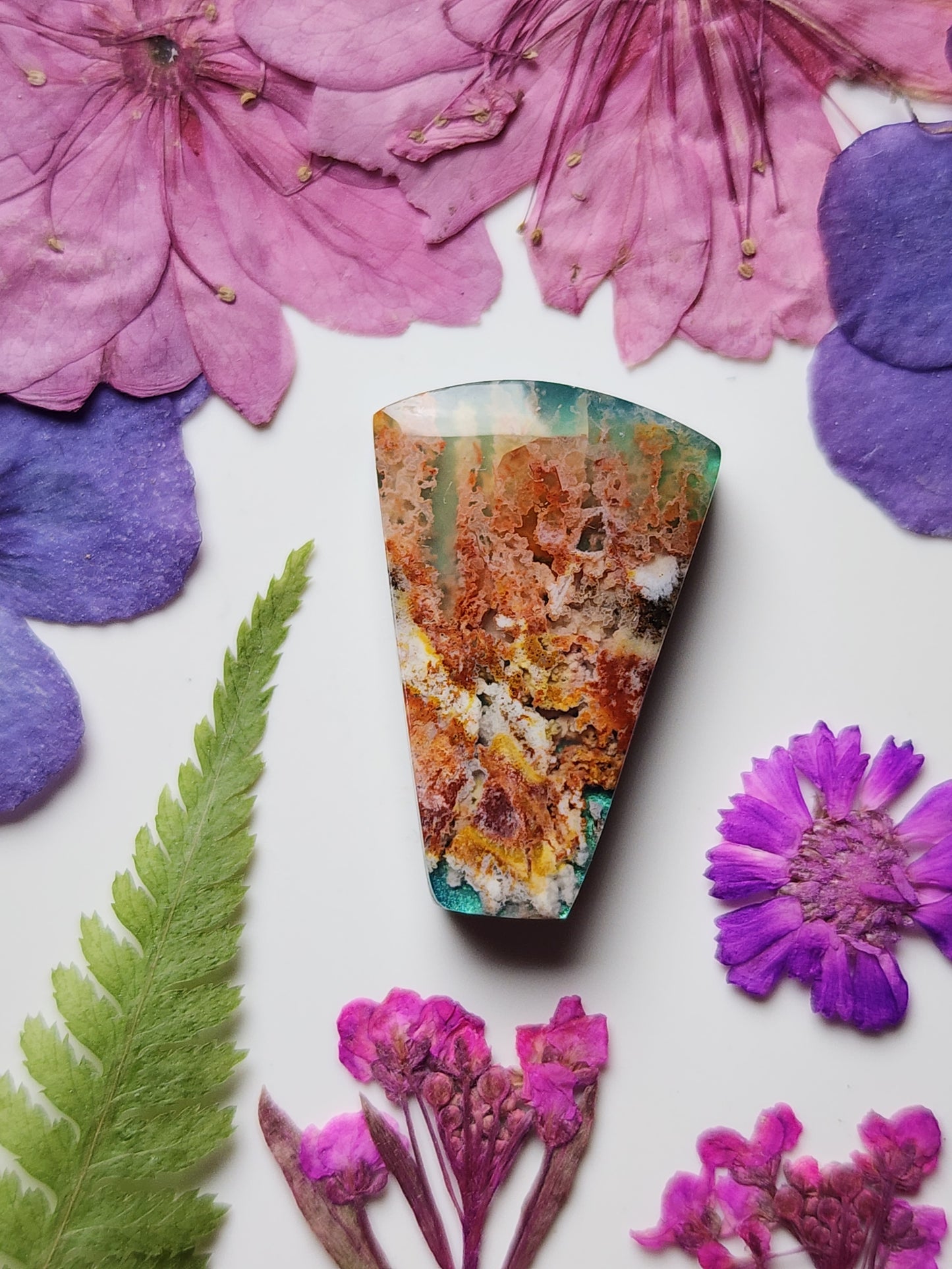 Pink Lady plume agate Doublet
