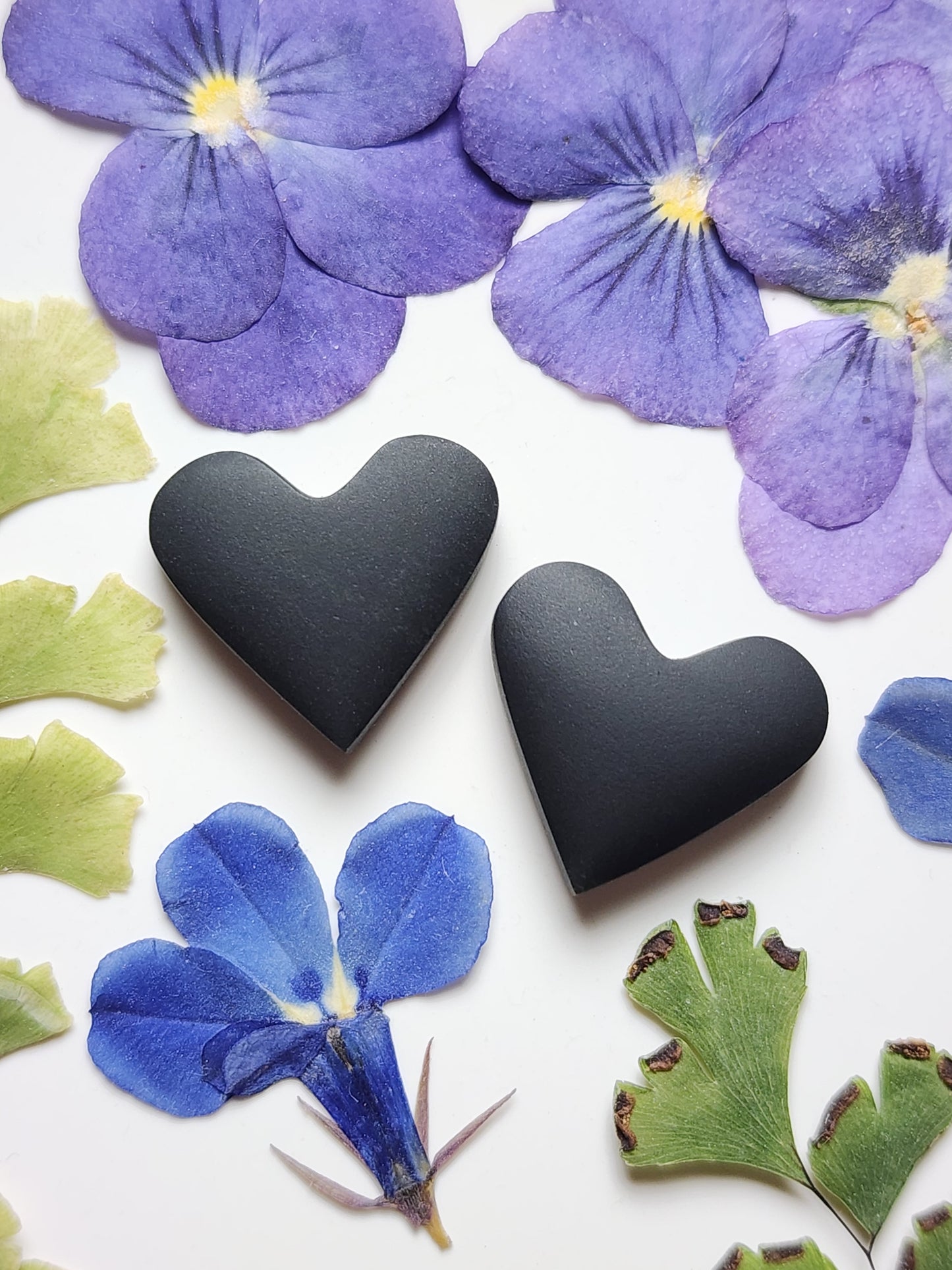 Black jade Actinolite (matte) heart pair